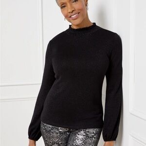 NWT Talbots Tie Back Smocked Top Black Shimmer XL